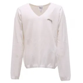 9229R maglione bimba ARMANI JUNIOR bianco scollo v sweater kid