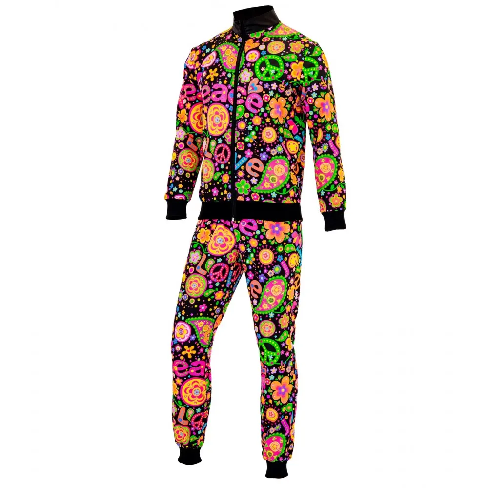 Costume Tuta Party Fashion Hippie Fluorescente Unisex per Feste a TemaTaglia L, Adulto