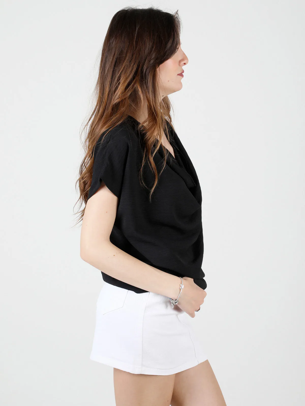 Floria Blouse femme sans manches à décolleté cascade