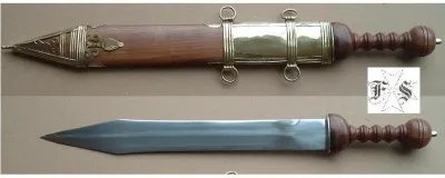 GLADIO ROMANO DECORATO CON FOGLIA FINITURA LEGNO II MODELLO