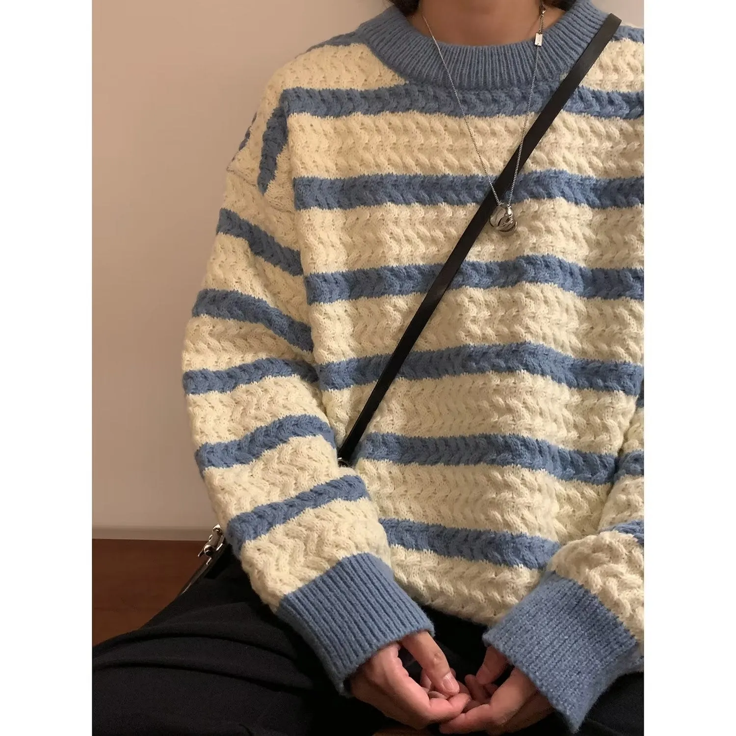 Maglione girocollo stripe design a strisce in stile harajuku