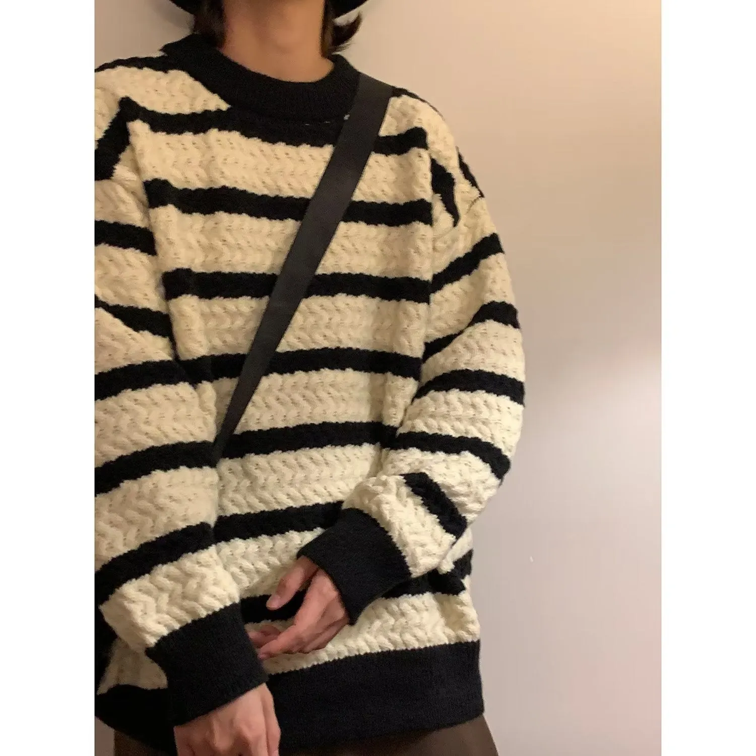 Maglione girocollo stripe design a strisce in stile harajuku
