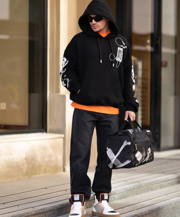 Off-White Borsa da viaggio nera con stampa a raggi X OMNL022S24FAB001