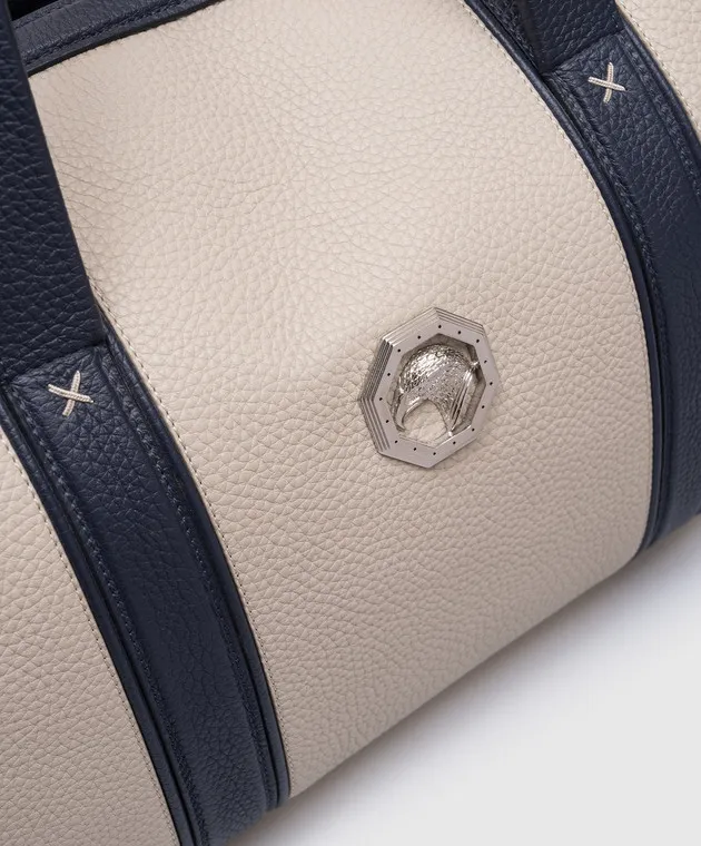Stefano Ricci Borsa da viaggio in pelle beige con patch logo in metallo BORSAVITELLOBICOL