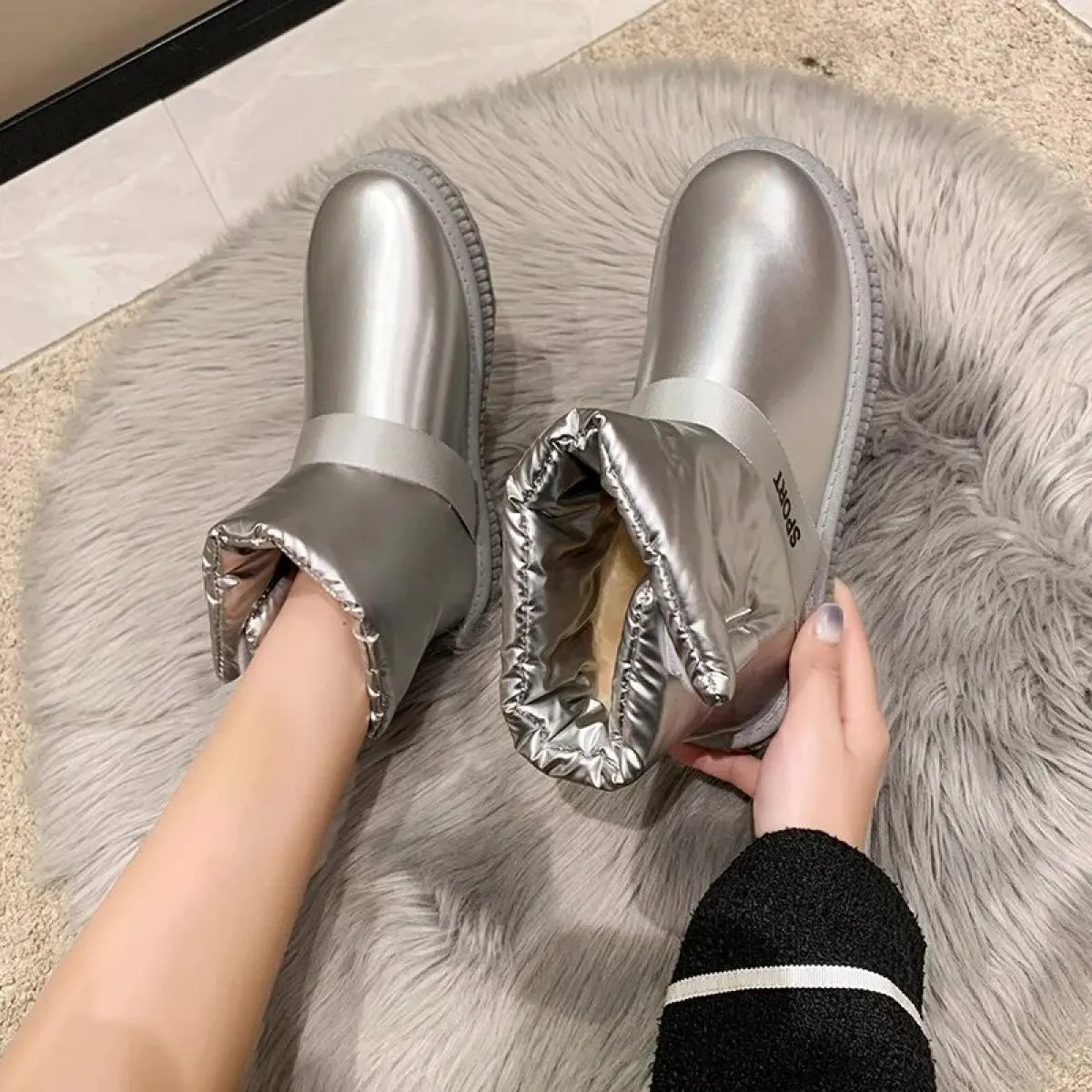 Stivali da neve da donna Stivali invernali da donna Stivaletti antiscivolo impermeabili in peluche spessi Moda Pelliccia calda S