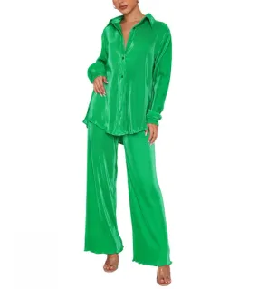 Tetyseysh Set di pantaloni da donna Estate Casual Tinta unita Manica lunga Camicia con risvolto abbottonata Pantaloni lunghi a g