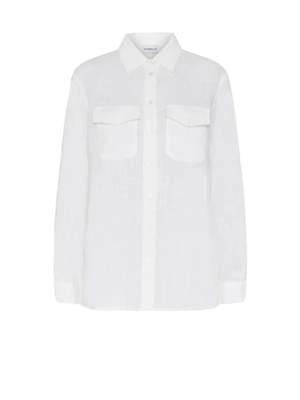 White long-sleeved shirt with pockets